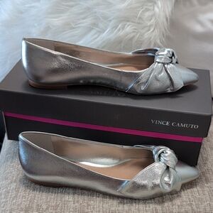 Vince Camuto Metallic Silver Flats with Bow Detail Brand New